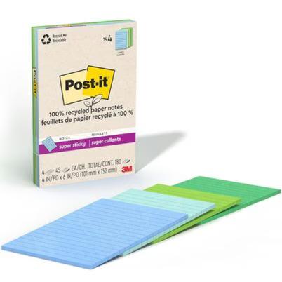 Bloque De Notas Adhesivas 3m Post It Pop-Up Sticky Oasis 4621r-4sst (4x6") Material De Las Hojas Papel Contenido Del Paquete 4 Bloques Con Con 45 Hojas Color Lavada, Verde