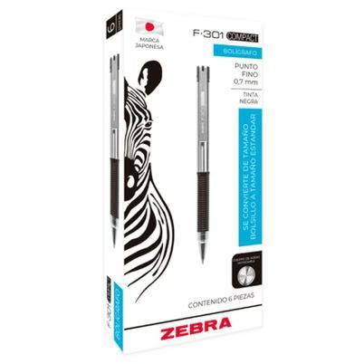 Bolígrafo Zebra Sarasa F-301 7000/6 Punta Fina 0.7 Mm Retráctil Cuerpo Metálico Paquete Con 6 Pieza(S) Color De La Tinta Negra