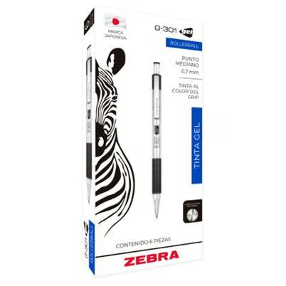 Bolígrafo Zebra Rollerball G-301 8904-00/6 Punta Fina 0.7 Mm Punta De Bola Retráctil Tinta De Gel Paquete Con 6 Pieza(S) Color De La Tinta Negra