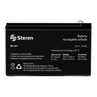 Batería De Remplazo Steren Br-1207 Sellada Ácido-Plomo 12v, 12ah Quick Connect Negro