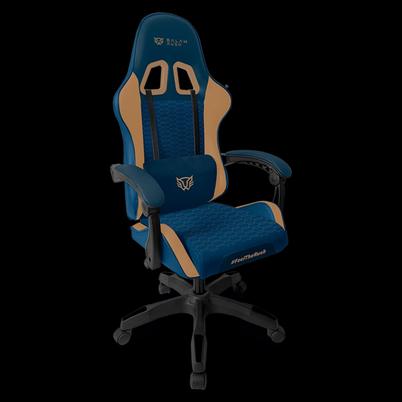 Silla Gamer Balam Rush Power Rush V2 Br-944496 Capacidad De Carga Maxima 120 Kg Inclinación De 90°-135° Asiento Acolchado Base Metálica Material Piel Sintética, Nylon, Aluminio Color Azul, Caramelo