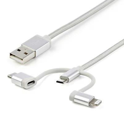 Startech.Com Cable Trenzado De 1m Usb A Lightning Usb-C Y Micro Usb - Cable Cargador Para Teléfono Móvil Iphone Ipad Tablet