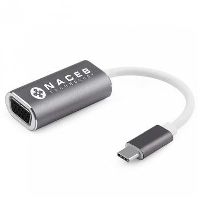 Naceb Adaptador Usb C Macho - Vga Hembra, Gris/Blanco Na-0110