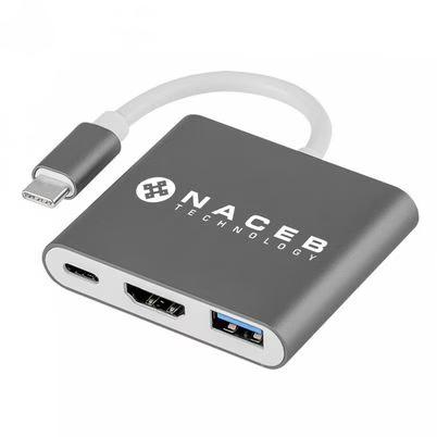 Naceb Hub Usb 3.0 Macho - 1x Usb 3.2/1x Hdmi/Usb C Hembra, 5 Gbit/S, Gris/Blanco Na-0111