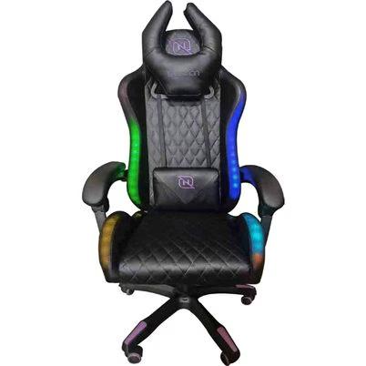 Silla Gamer Necnon Nsg-Rgb 1 Capacidad 130 Kg 5 Rueda(S) Diseño De Plancha Ergonómico Cuero, Nylon Negro, Azul