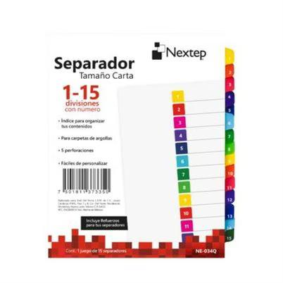 Separador Nextep Ne-034q Con 15 Divisiones Con Numero 5 Perforaciones Compatibilidad Para Carpetas De Argollas Incluye Refuerzos Para Separadores Colores Variados