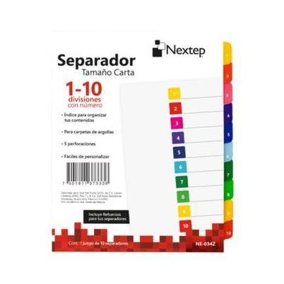 Separador Nextep Ne-034z Con 10 Divisiones Con Numero 5 Perforaciones Compatibilidad Para Carpetas De Argollas Incluye Refuerzos Para Separadores Colores Variados