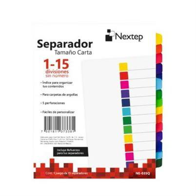 Separador Nextep Ne-034z Tamaño Carta Con 15 Divisiones Sin Numero 5 Perforaciones Compatibilidad Para Carpetas De Argollas Colores Variados