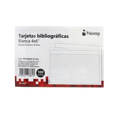 Tarjeta Bibliográfica Nextep Ne-039t Tamaño (4"X 6") Paquete Con 100 Tarjetas Material Cartulina Color Blanco