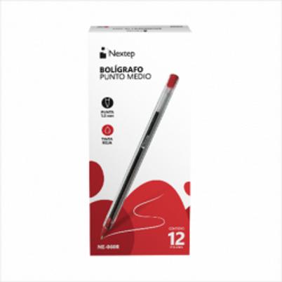 Bolígrafo Nextep Ne-060r Punta Media 0.1 Mm Tinta De Aceite Con Tapon Anti Ahogo Paquete De 12 Pieza(S) Color Rojo