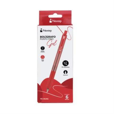 Bolígrafo Nextep Ne-062rs Punta Fina 0.5 Mm Retráctil Tinta A Base De Gel Silencioso Paquete Con 6 Pieza(S) Color De La Tinta Rojo
