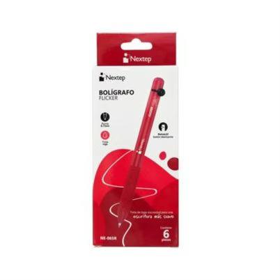 Bolígrafo Nextep Flicker Ne-065r Punta Fina 0.7 Mm Retráctil Tinta De Baja Viscosidad Retráctil Silencioso Paquete Con 6 Pieza(S) Color De La Tinta Roja