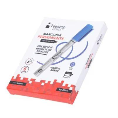 Marcador Permanente Nextep Ne-077a Punta De Cincel Gruesa 0.4 Mm Cuerpo Redondo Tinta A Base De Alcohol Paquete Con 6 Piezas Color De La Tinta Azul