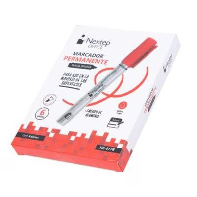 Marcador Permanente Nextep Ne-077r Punta De Cincel Gruesa 0.4 Mm Cuerpo Redondo Tinta A Base De Alcohol Paquete Con 6 Piezas Color De La Tintan Rojo