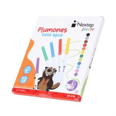 Plumones Nextep Junior Ne-079e Punta Redonda Tinta A Base De Agua Paquete Con 12 Piezas Por Paquete Lavables Material Del Plumón Plástico Colores Variados
