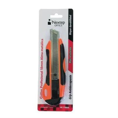 Cutter Nextep Soluciones Ne-178ma Navaja Grande De Navaja 18 Mm Reforzada Materials Cuerpo Plástico, Acero Inoxidable Color Naranja Con Negro