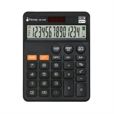 Calculadora Nextep Soluciones Ne-192e Pantalla Doble 14 Dígitos 27 Teclas Pantalla Grande, Función Para Revisar Y Corregir Batería Solar/Batería Aa Color Negro