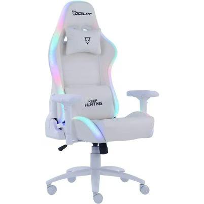Silla Ocelot Gaming Orgb-White Thundra / Vinipiel / Rgb / Base Metalica Ajustable / Descansabrazos 4d / Piston Clase 4 / Reclinable 90-155 Grados / Hasta 150kg / Cojines Lumbar Y Cervical / Color Blan