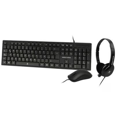 Kit Mouse/Teclado/Audifonos Perfect Choice Pc-201717 Óptico 1000 Dpi Diadema Alámbrico Negro
